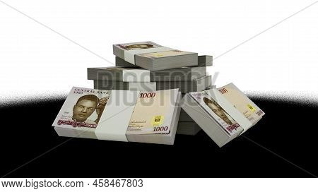 3d Rendering Of Stack Of 1000 Nigeria Naira Notes. Bundles Of Nigerian Currency Notes Isolated On Tr