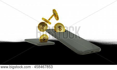 3d Rendering Of An Abstract Us Dollar Coins Concept Transferring From One Phone To Another. Mobile M
