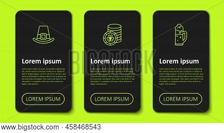 Set Line Leprechaun Hat, Golden Leprechaun Coin And Glass Of Beer. Business Infographic Template. Ve