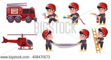 Fire Fighter Firemen Professional Occupation Career Set Collection For Kids Wearing Helmet Firefight