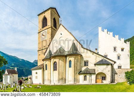 Mustair,switzerland - June 21,2022 - View At The Church Of Saint John In Mustair. The Abbey Of Saint
