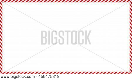 Christmas Candy Cane Rectangle Frame With Red And White Stripe. Xmas Border With Striped Candy Lolli