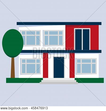 Flat Icon With House. Cartoon Style. Small House. Vector Illustration. Stock Image.