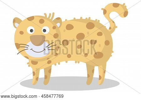 Vector Cartoon Leopard. African Animal. Funny Kind Leopard. Funny Cute Charater. Adorable Little Afr