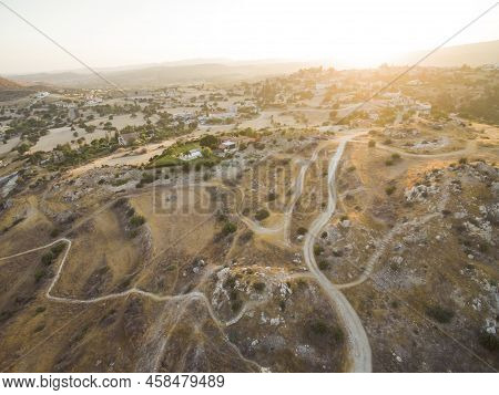 Aerial Bird's Eye View Of Unesco World Heritage Site Choirokoitia, Larnaca, Cyprus. View Of Khirokoi