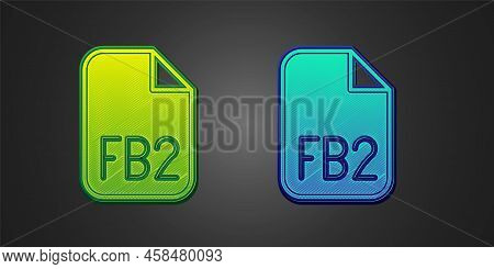 Green And Blue Fb2 File Icon Isolated On Black Background. Vector