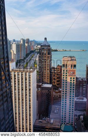 Chicago, United States - September 20 2009 : A View Of The Lake Michigan With All The Skyscrapers Ar