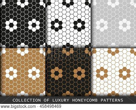 Honeycombs Set Of Geometric Patterns. Abstract Hexagons Geometric Graphic Design
