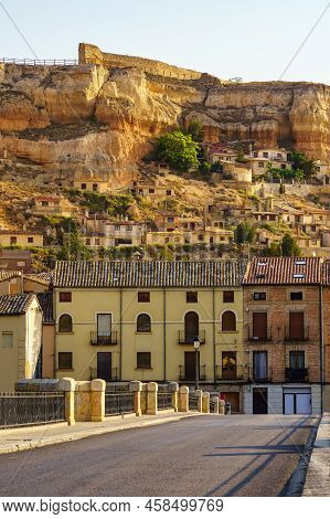 Mountain With Old Houses Carved Into The Stone Under The Castle, San Esteban De Gormaz, Soria.