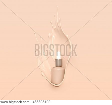 Blank Cosmetics Skincare Product Or Packaging For Mock Up. Liquid Makeup Foundation Bottle With Cosm