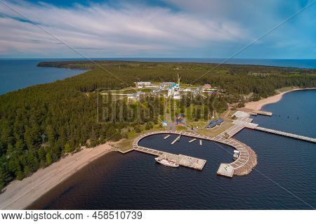 Russia. Leningrad Region. May 29, 2022. A Bird's-eye View Of The Island Of Konevets And The Birth Of