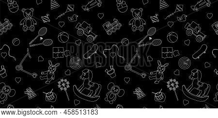A Set Of Toys For Children Seamless Pattern.vector Doodle Illustration