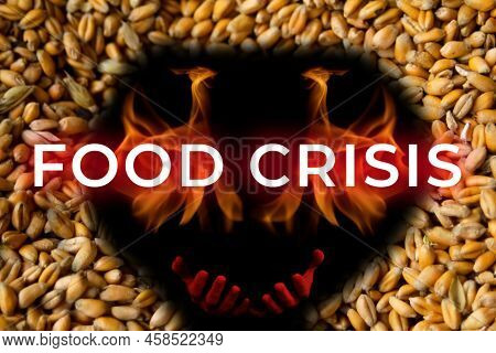 Food Crisis. Global And European Grain And Wheat Crisis, Ukraine. Exporters Of Grain. Devil With Fla