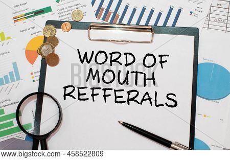 Mouth Refferals Word Written On Wood Block. Mouth Refferals Text On Table, Concept