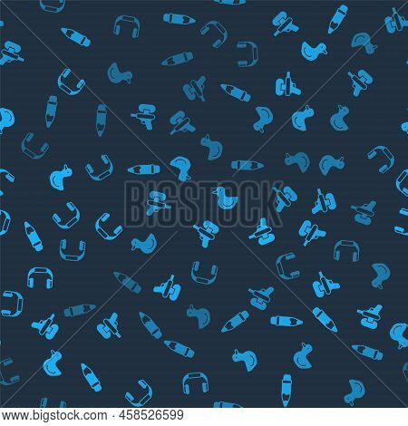 Set Pencil With Eraser, Water Gun, Rubber Duck And Headphones On Seamless Pattern. Vector