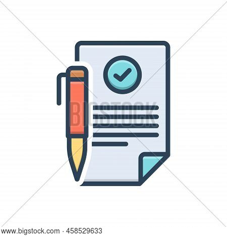 Color Illustration Icon For Contracting Agreement Annexure Bond Appendage Paper Pen Document Deal Wr