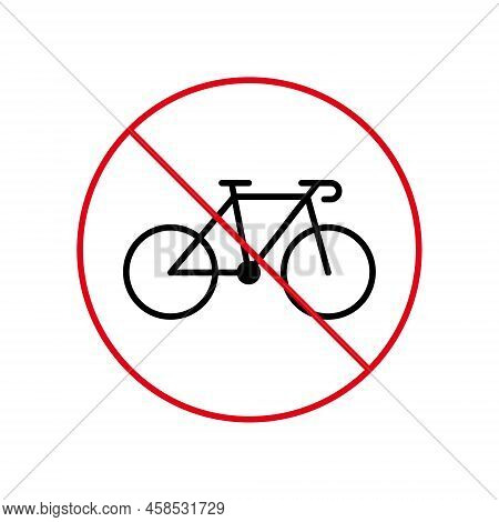 Bike Cycle Ban Black Line Icon. Bicycle Parking Forbidden Outline Pictogram. Bike Race Red Stop Circ