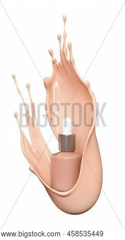 Blank Cosmetics Skincare Product Or Packaging For Mock Up. Liquid Makeup Foundation Bottle With Cosm
