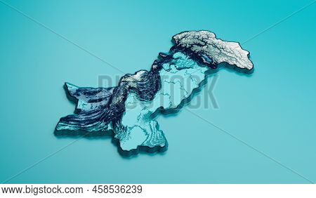 Topographic Pakistan Map Hypsometric Elevation Tint Spectral Shaded Relief Map 3d Illustration