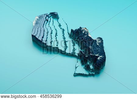 Topographic Paraguay Map Hypsometric Elevation Tint Spectral Shaded Relief Map 3d Illustration