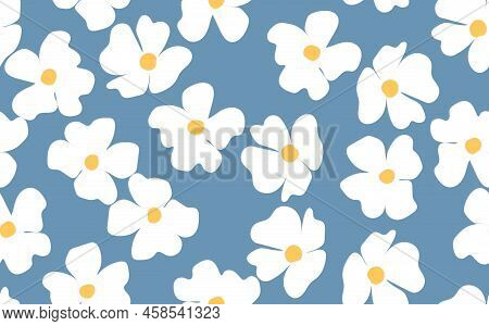 Floral Seamless With Hand Drawn Color Flowers. Cute Summer Background. Modern Floral Compositions. F