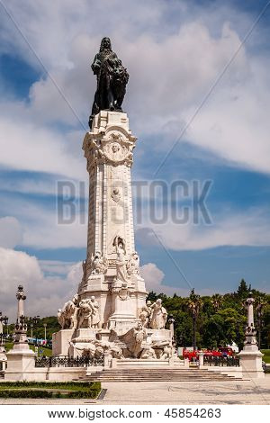 Famous Marques Do Pombal Statue And Square In Lisbon, Portugal
