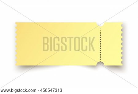 Realistic Golden Ticket Isolated On White Background. Mockup Gold Coupon Entrance With One Stub Rip 