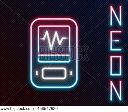 Glowing Neon Line Seismograph Icon Isolated On Black Background. Earthquake Analog Seismograph. Colo