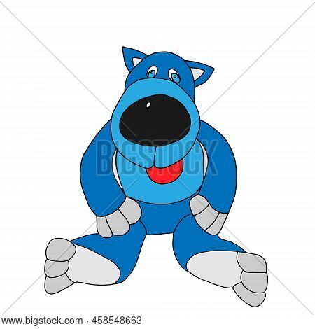 Beautiful Hand-drawn Vector Illustration Of One Soft Toy Blue Wolf Isolated On A White Background Fo
