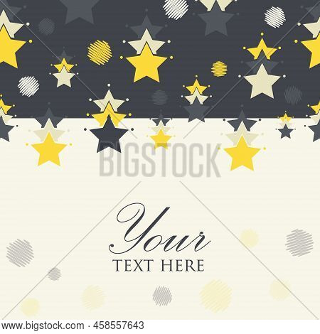 Vector Confetti Stars Grey Yellow Horizontal Stripe Frame Border Pattern Background With Hand Drawn 