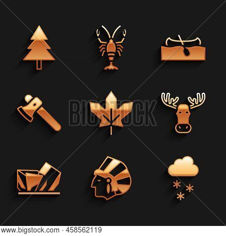 Set Canadian Maple Leaf, Native American Indian, Cloud With Snow, Moose Head Horns, Royal Ontario Mu