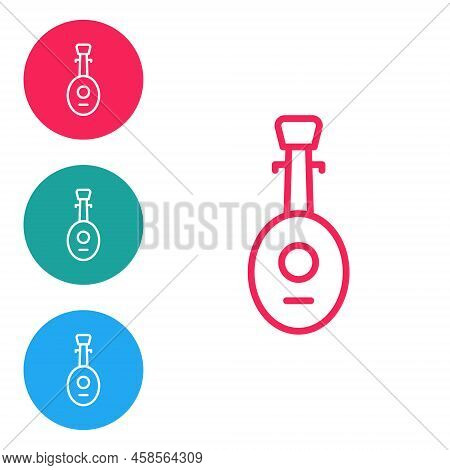 Red Line Musical Instrument Lute Icon Isolated On White Background. Arabic, Oriental, Greek Music In