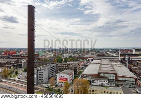 Ostrava, Czech Republic - September 23, 2020: Very High Chimney And Building Of Trinecke Zelezarny A
