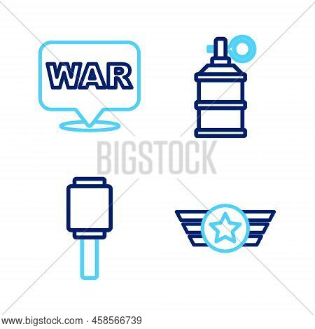 Set Line Star American Military, Anti-tank Hand Grenade, Hand Smoke And The Word War Icon. Vector