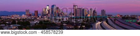 Los Angeles, Ca - June 15 2022:  Sunset Over Los Angeles With The I-10 Freeway In The Foreground