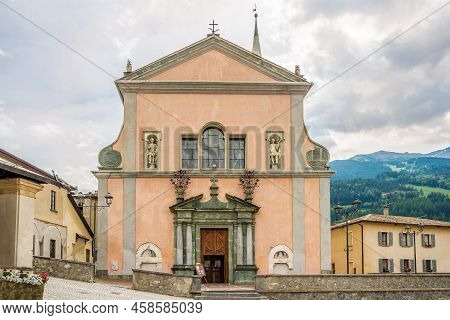 View At The Bajona Church Of Saints Gervasio And Protasio At Cavour Place In Bormio - Italy