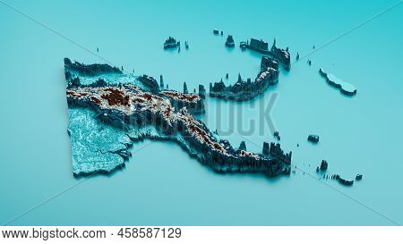 Topographic Papua New Guinea Map Hypsometric Elevation Tint Spectral Shaded Relief Map 3d Illustrati