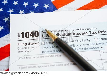 Tax Form 1040 U.s. Individual Income Tax Return, Business Finance Concept.