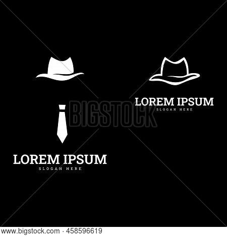 Black Hat Man Logo Vector Illustration. Spy Detective Logo Design Template. Py Icon. Vintage Label. 