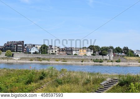 Neuwied At The Rhine With Pegelturm And The Flood Dam Wall