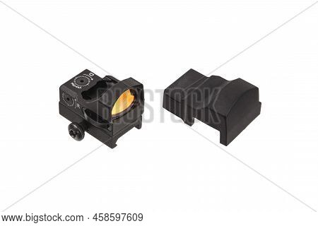 Modern Optical Collimator Sight. Aiming Device For Shooting At Short Distances. Isolate On A White B