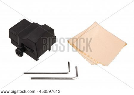Modern Optical Collimator Sight. Aiming Device For Shooting At Short Distances. Isolate On A White B