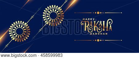 Hindu Festival Raksha Bandhan Celebration Banner In Golden Style
