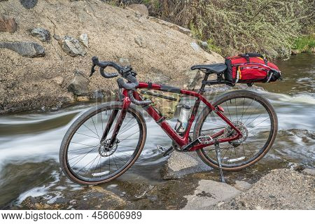 Touring Gravel Bike And A River Diversion Dam - Big Thompson River Trail In Loveland, Northern Color