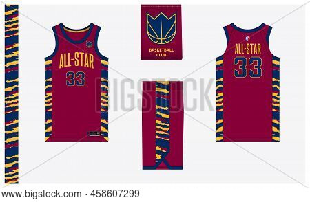 Basketball Uniform Mockup Template Design For Basketball Club. Basketball Jersey, Basketball Shorts 