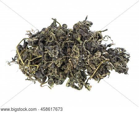 Dry Gynostemma Pentaphyllum Leaf Isolated On White Blackground. Jiaogulan Or Miracle Grass. Chinese 
