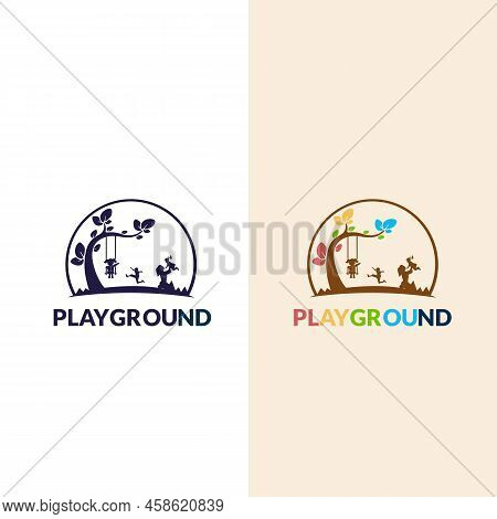 Playground Vector Logo Illustration. Playgroup, Preschool, Kindergarten Logo Template