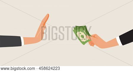 Businessman Refusing Bribery Money In Honest Gesture Vector Cartoon