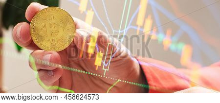 Chart Shows A Strong Increase In The Price Of Bitcoin. Investing In Virtual Assets. Gold Bitcoin Cry