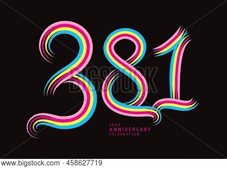 381 Number Design Vector, Graphic T Shirt, 381 Years Anniversary Celebration Logotype Colorful Line,